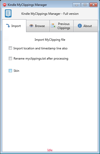MyClippings Manager Import tab